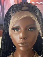 Chloe Synthetic Braided Lace Wig with front cornrows and individual braids in back, displayed on mannequin with lace front detail visible.
